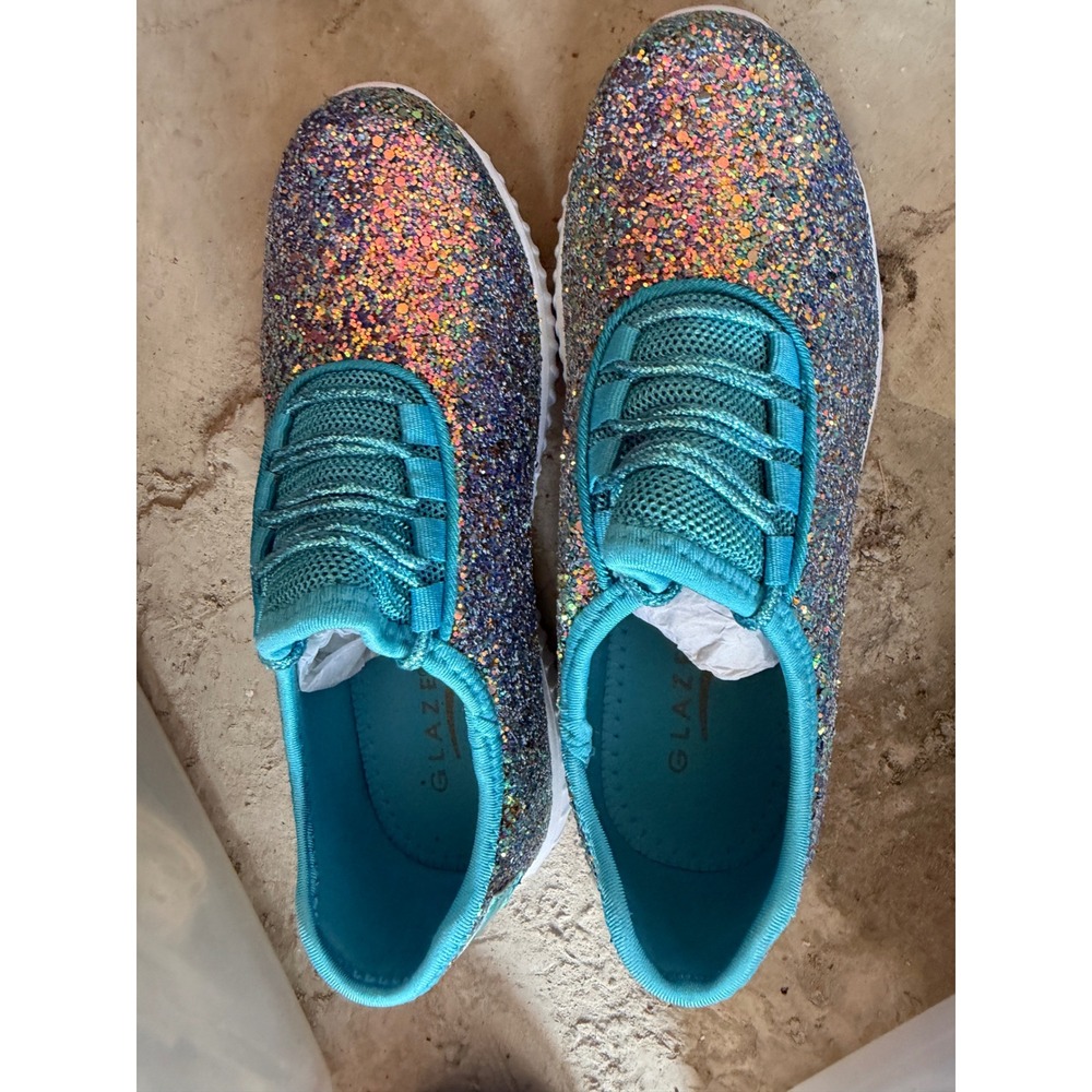 Glaze Womens Multi Color‎ Chunky Glitter Slip On Sneakers Teal Blue Size 7